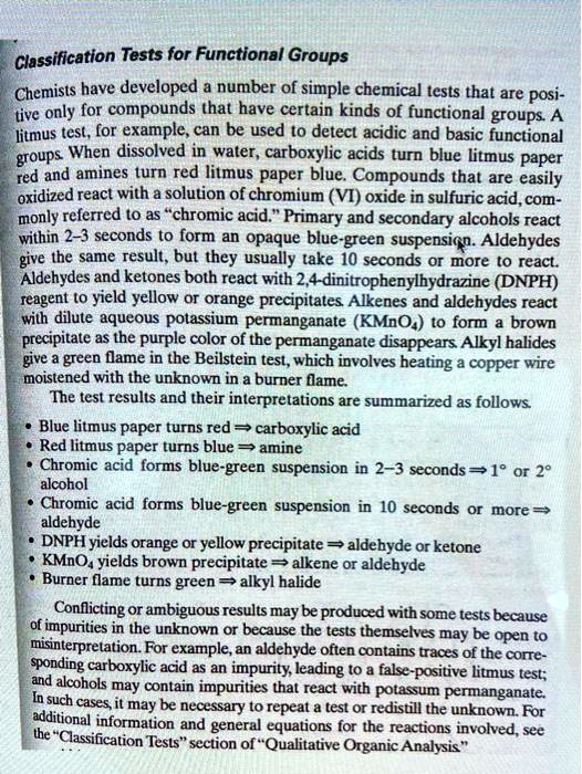 classification tests for functional groups chemists have developed ...