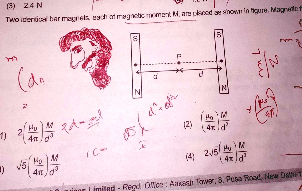 (3) 2.4 N Two identical bar magnets, each of magnetic moment M, are ...