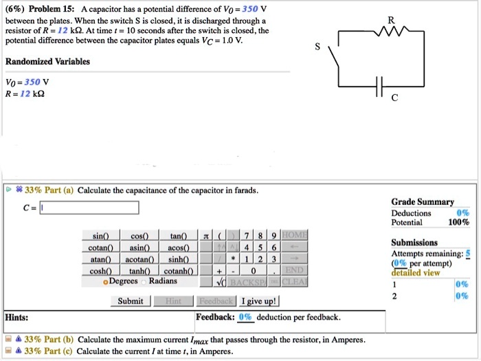 SOLVED (60) Problem 15 capacitor has potential difference of Vo 350