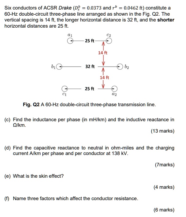 SOLVED Six conductors of ACSR Drake D = 0.0373 and rb = 0.0462 ft
