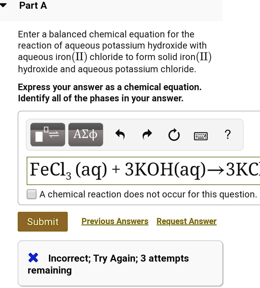 Solved Part A Enter A Balanced Chemical Equation For The Reaction Of