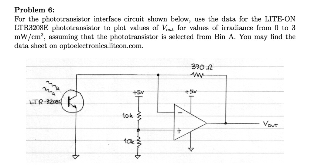 Problem 6: For the phototransistor interface circuit shown below, use ...