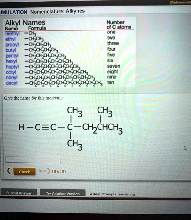 IMULATION Nomenclature: Alkynes Alkyl Names Name Fonu… - SolvedLib