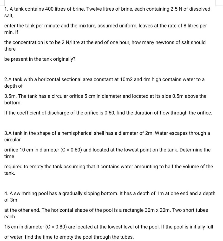 Solved A Tank Contains 400 Litres Of Brine Twelve Litres Of Brine Each Containing 2 5 N Of Dissolved Salt Enter The Tank Per Minute And The Mixture Assumed Uniform Leaves At The