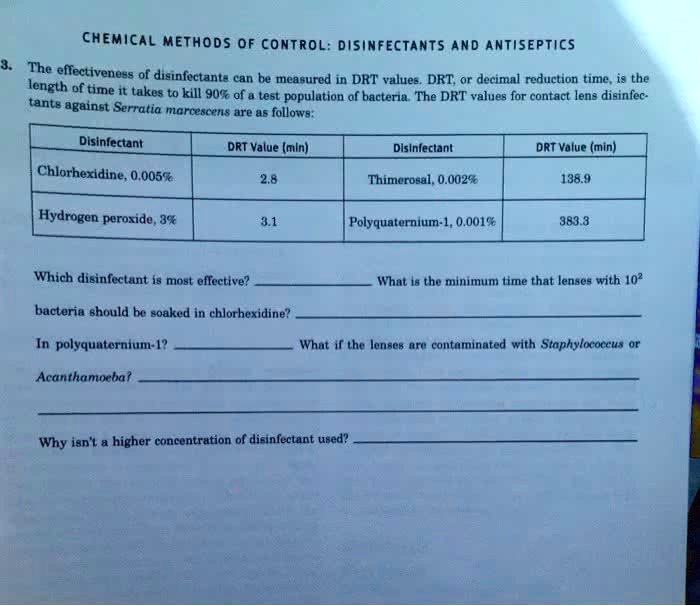 SOLVED CHEMICAL METHODS OF CONTROL DISINFECTANTS AND ANTISEPTICS The