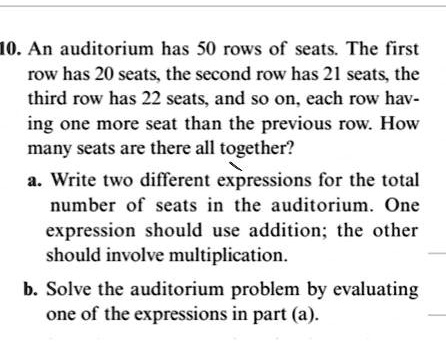 SOLVED An auditorium has 50 rows of seats. The first row has 20