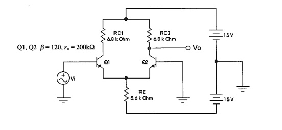 SOLVED: The Simple Differential Amplifier Shown Below Is Fed With A ...