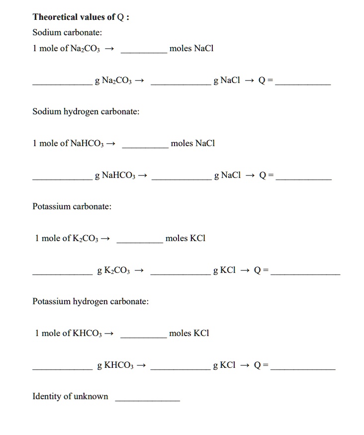 SOLVED: Theoretical values of Q = Sodium carbonate: moles of Na2CO3 ...