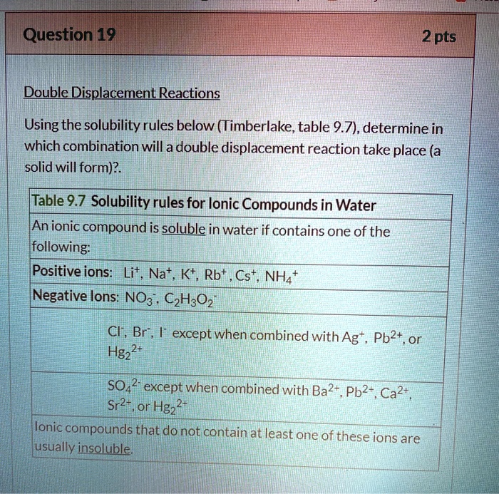 Solved Question Pts Double Displacement Reactions Using The