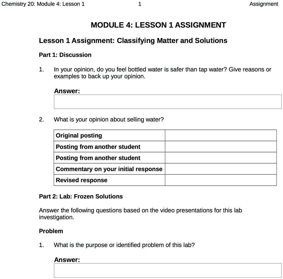 SOLVED: 'Chemistry 20: Module 4: Lesson 1 Assignment MODULE 4: LESSON 1 ...