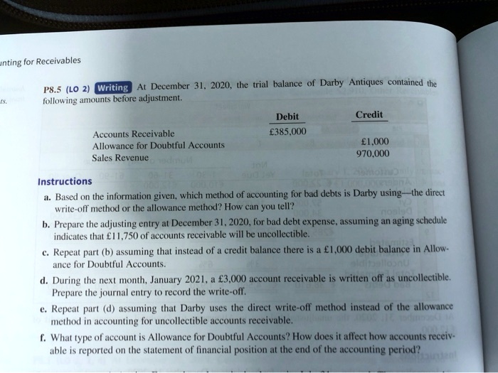 SOLVED Inting For Receivables P8 5 Lo 2 WritingAt Dccember 31 2020 the