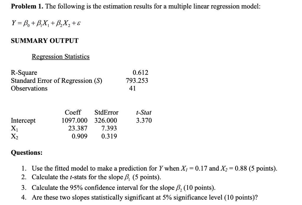 SOLVED: Problem 1. The Following Is The Estimation Results For A ...