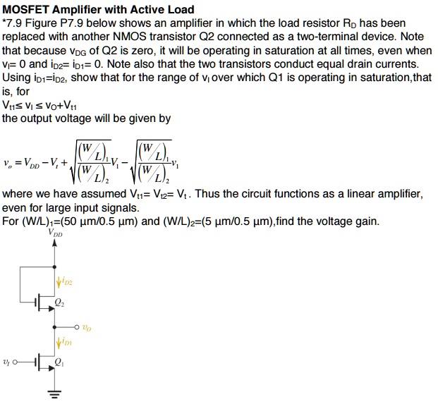 MOSFET Amplifier with Active Load *7.9 Figure P7.9 below shows an ...