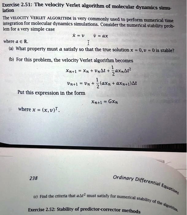 Solved Exercise 2 51 The Velocity Verlet Algorithm Of Molecular Dynamics Simulation The