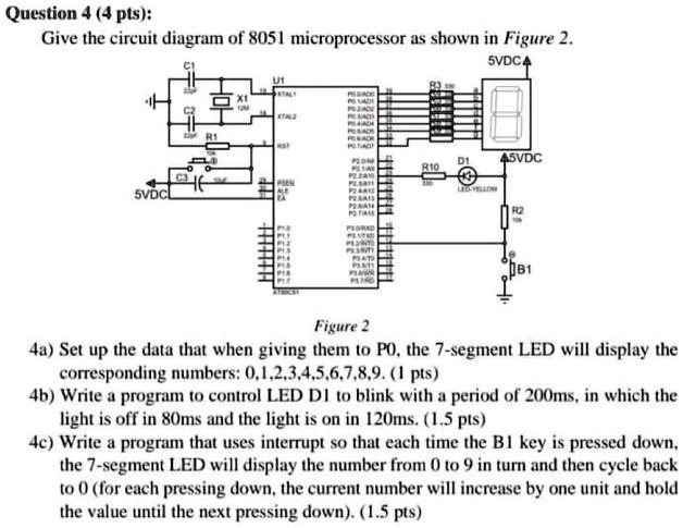 Question 4 (4 pts): Give the circuit diagram of 8051...
