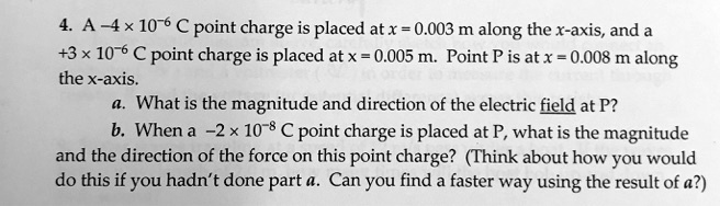 4. A -4 ×10^-6 C point charge is placed at x = 0.003 m along the x-axis ...