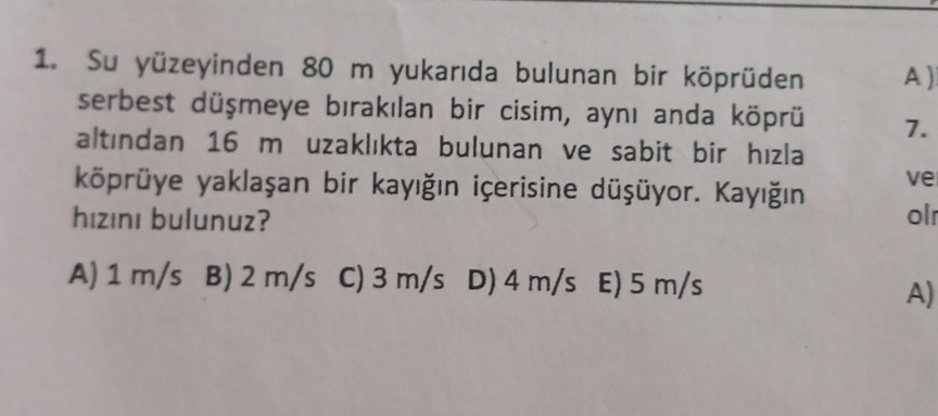 SOLVED: 1. Su Yüzeyinden 80 M Yukar?da Bulunan Bir Köprüden Serbest Dü ...