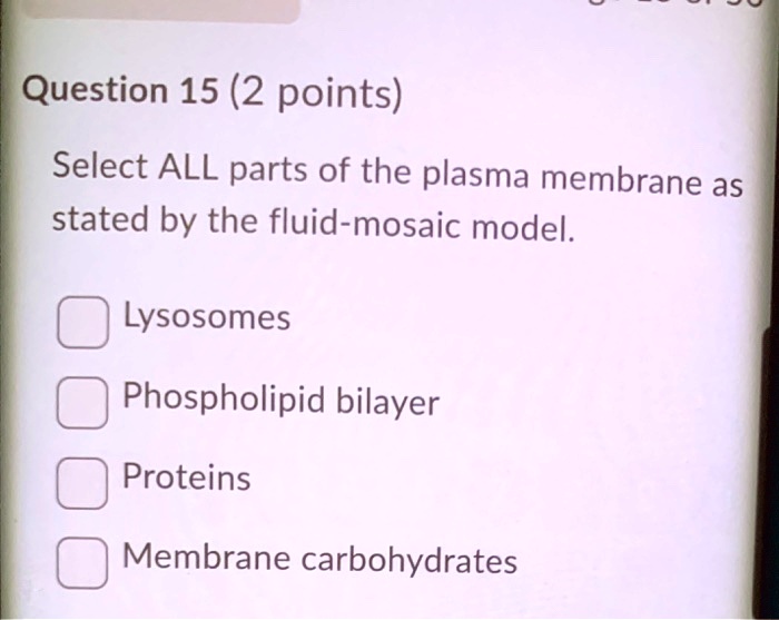 SOLVED Question 15 (2 points) Select ALL parts of the plasma membrane