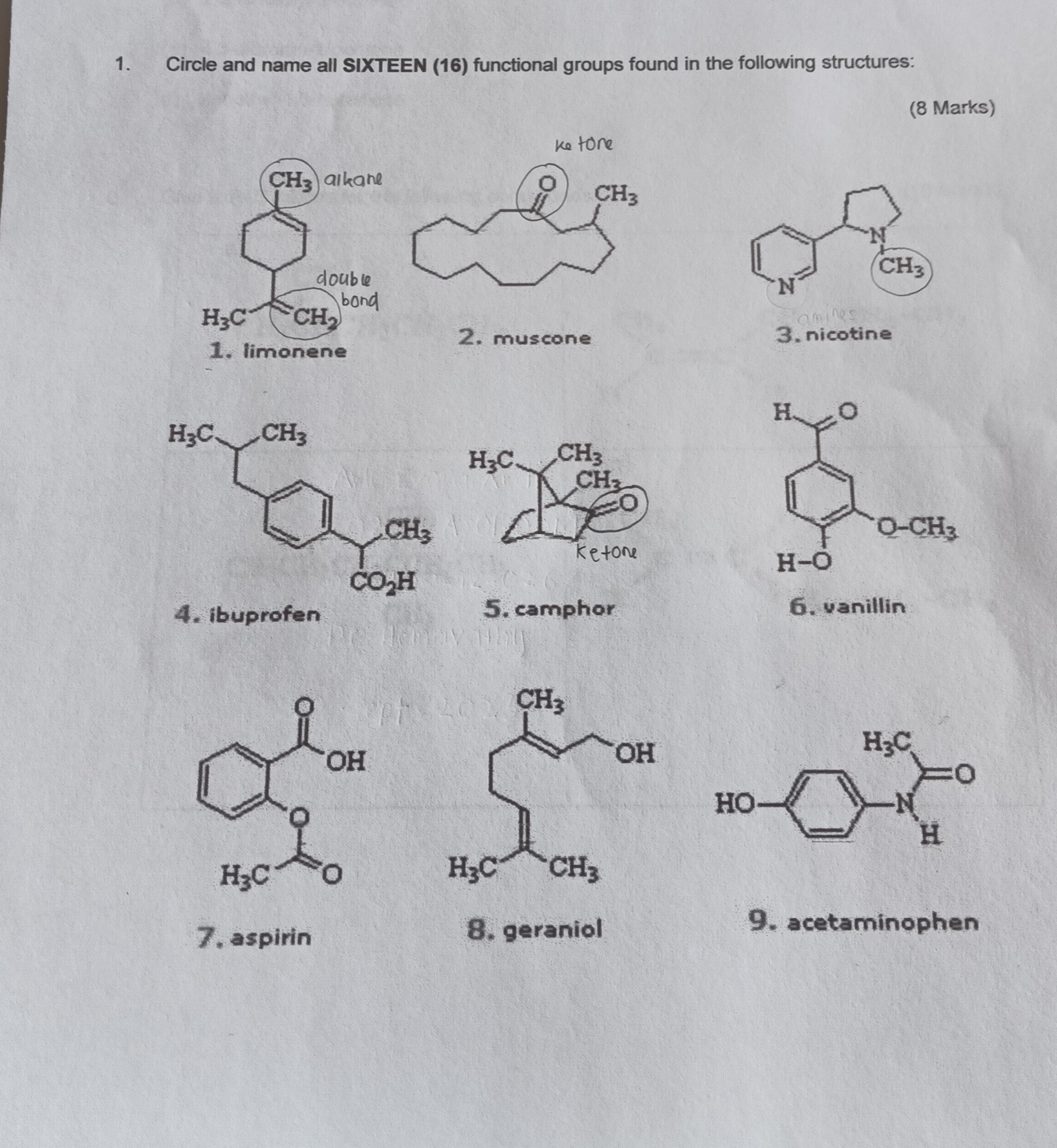 SOLVED 1. Circle and name all SIXTEEN (16) functional groups found in