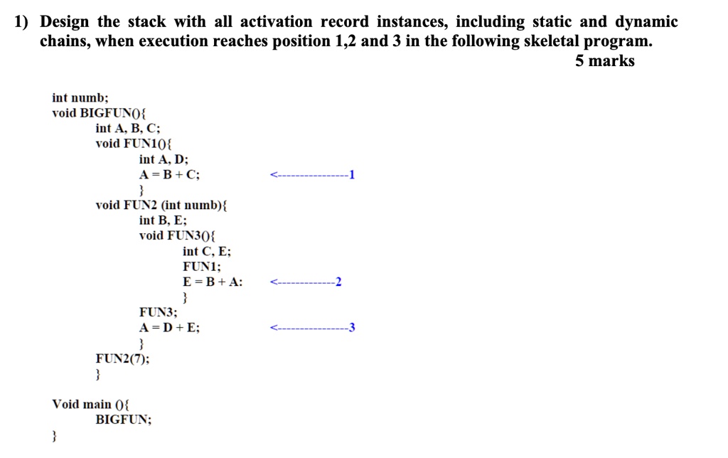 design the all activation record instances 1 design the stack with all ...