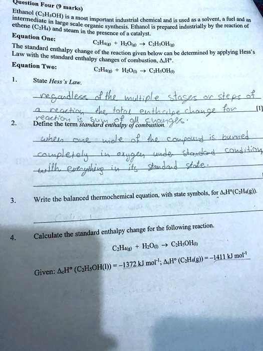 SOLVED Question Four Ethanol C2H5OH is an important industrial