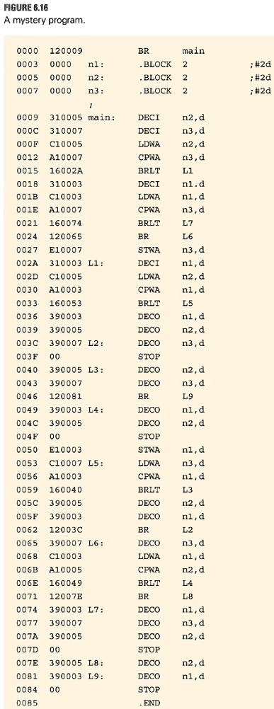 SOLVED: 1. Discover the function of the mystery program of Figure 6.16