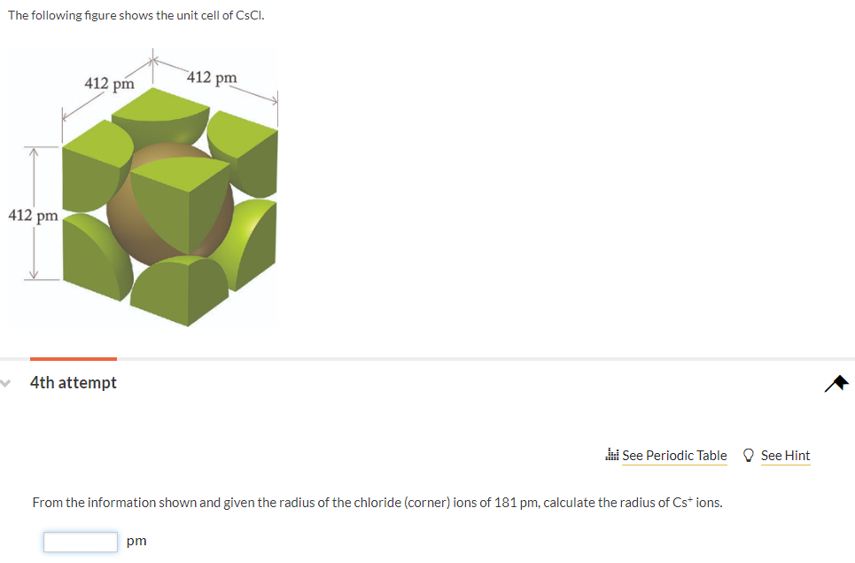 [GET ANSWER] The following figure shows the unit cell of CsCl. 4th ...