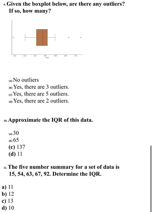 SOLVED: Given the boxplot below; are there any outliers? SO. how many ...