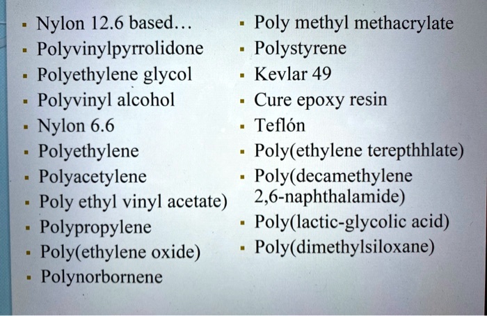 Solved Nylon 12 6 Based Poly Methyl Methacrylate Polyvinylpyrrolidone Polystyrene Polyethylene