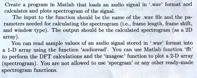 SOLVED: Create a program in MATLAB that loads an audio signal in .wav ...
