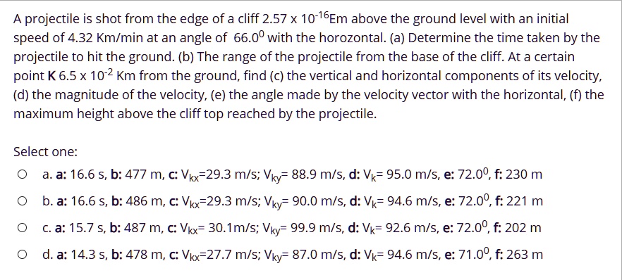 SOLVED: A projectile is shot from the edge of a cliff 2.57 x 10^-16 m