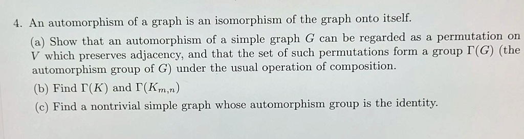 4. An automorphism of a graph is an isomorphism of the graph...