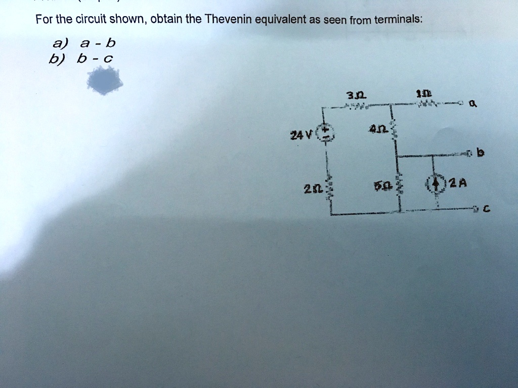 For the circuit shown, obtain the Thevenin equivalent as seen from terminals:
a) a - b
b) b - c