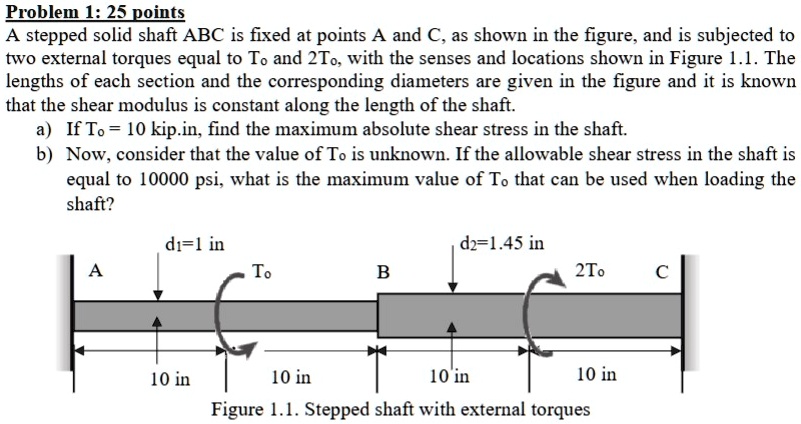 [GET ANSWER] problem 1 25 points a stepped solid shaft abc is fixed at ...