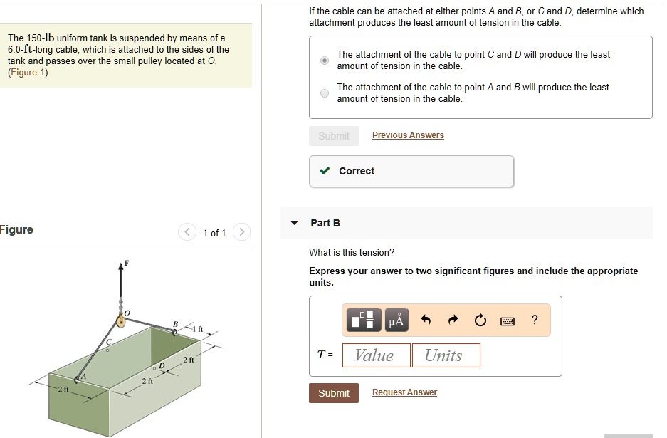 Solved if the cable can be attached at either points a and b or c and
