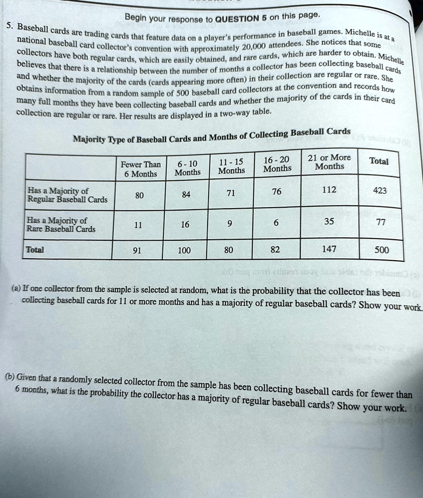 begin your response to question 5 on this page cards 5 baseball cards are trading cards that feature data on a players performance in baseball games michelle is at a national baseball card c 22264