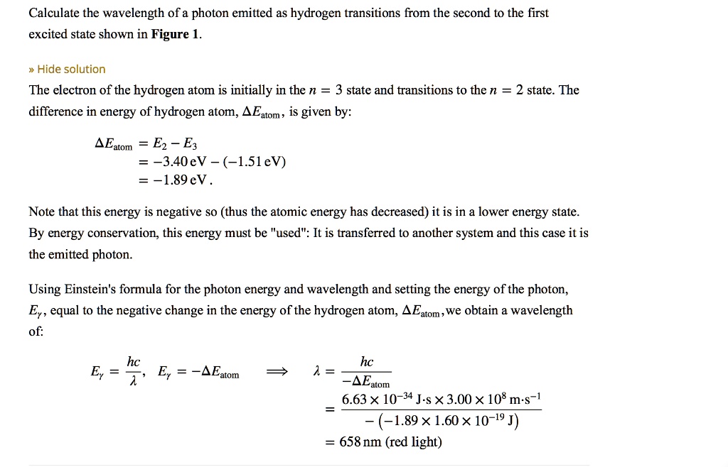 SOLVED:Calculate the wavelength of a photon emitted as hydrogen ...