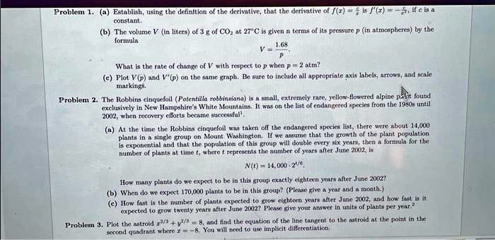 texts problem 1a establish using the definition of the derivative that the derivative of fx is fx ifc if c is a constant b the volume v in liters of 3 g of co at 27c is given in terms of its 11411