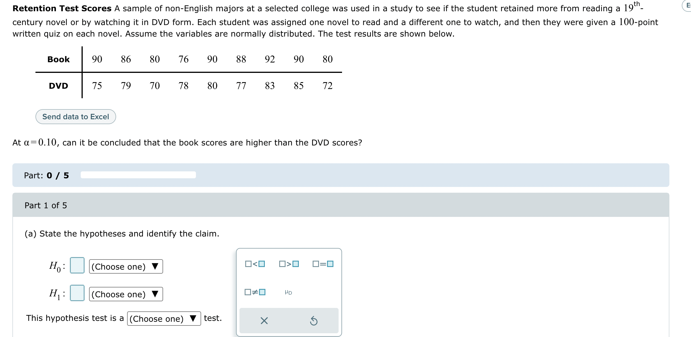 SOLVED: Retention Test Scores A sample of non-English majors at a ...