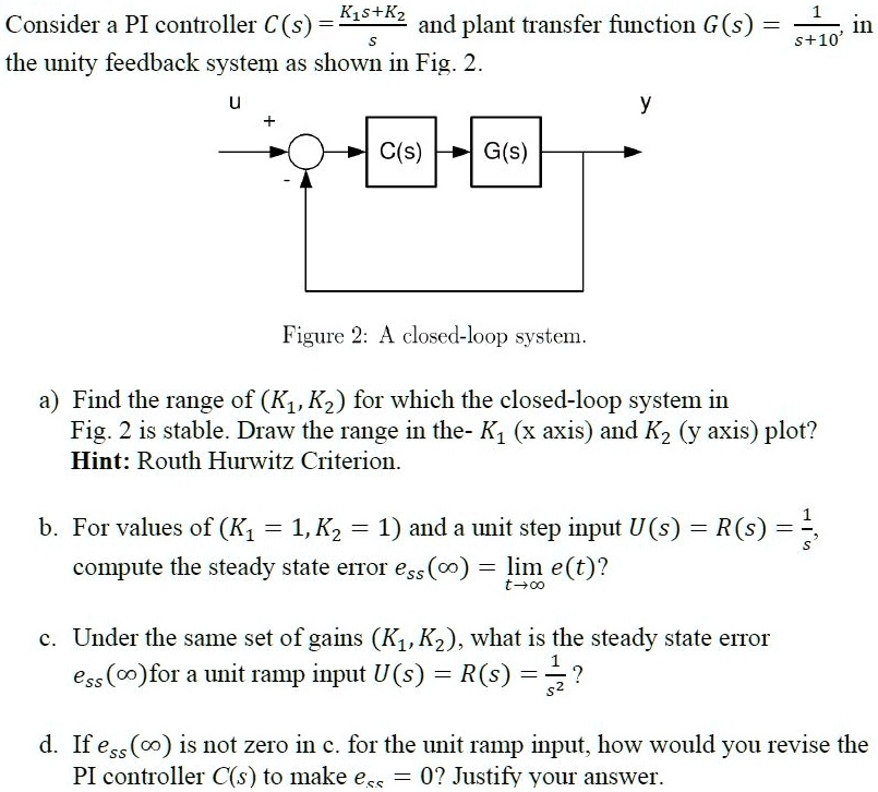 SOLVED: Text: 1 2 and plant transfer function G(s) = 1 / (s + 10) in ...
