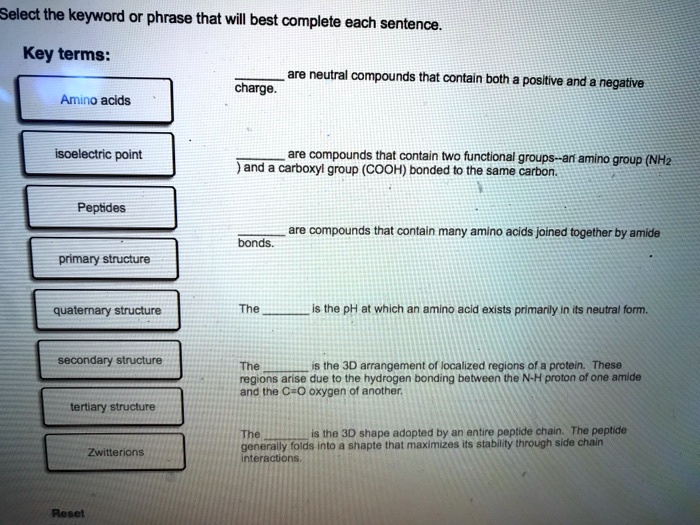 SOLVED: Select the keyword or phrase that will best complete each ...