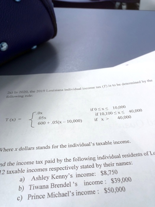 Solved Delennined Ix T I T0 Be Uncume 19 Louisiana Individunl z0 The Townc Tlee Ifo S 10 000 40 000 If10 100 S 40 000 T 05x 600 05 X 10 000 Individual S Taxable Income Vhere