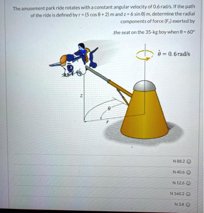 SOLVED: The amusement park ride rotates with a constant angular ...