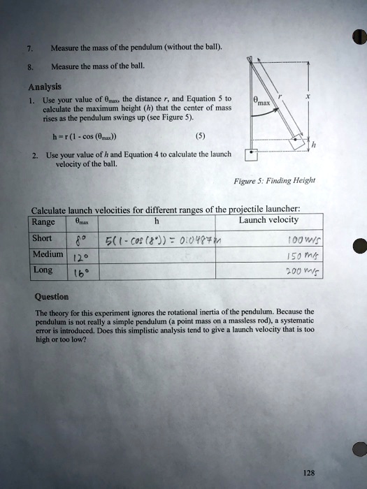 SOLVED: Measure the Mass The pendulum (without the ball) Measure the ...