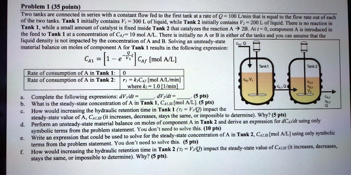 SOLVED: Problem 1 (35 points): Two tanks are connected in series with a ...