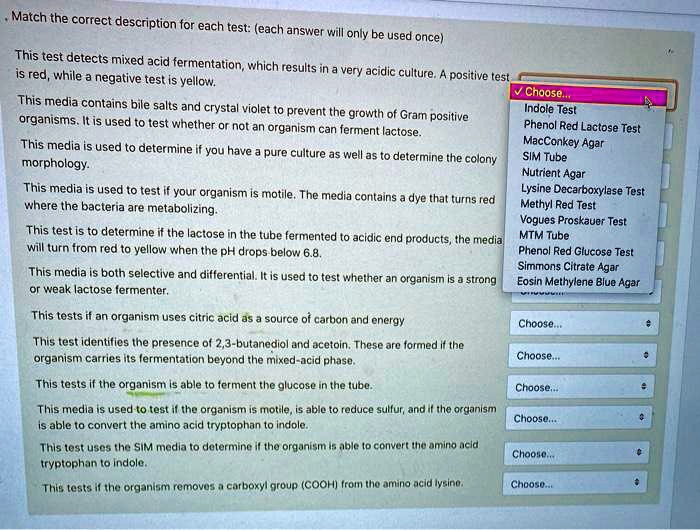 match the correct description for each test each answer will only be used once this test detects