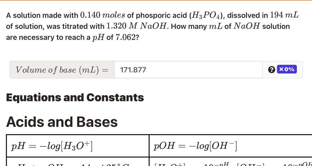SOLVED A solution made with 0.140 moles of phosphoric acid (H3PO4