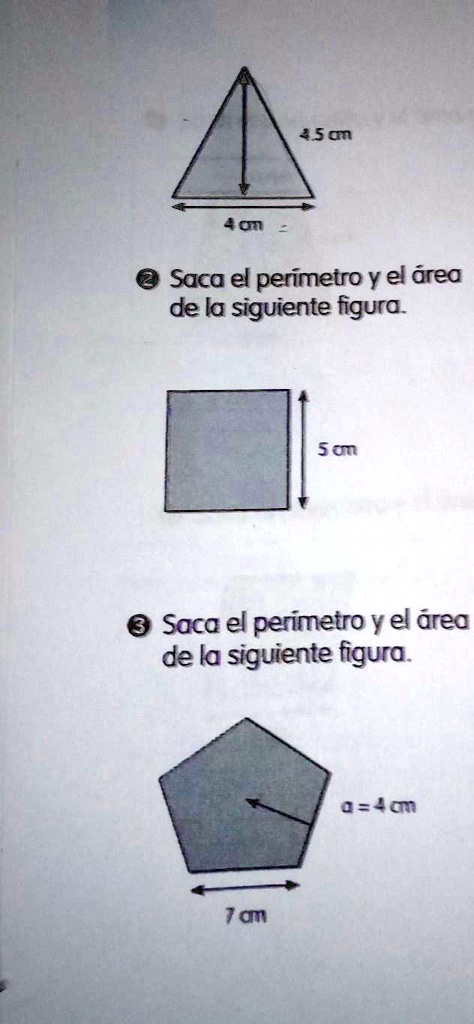 SOLVED: área y perímetro de las siguientes figuras 4San Ou Saca el ...