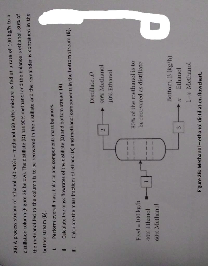 2B) A process stream of ethanol (40 wt%) - methanol (60 wt%) mixture is ...