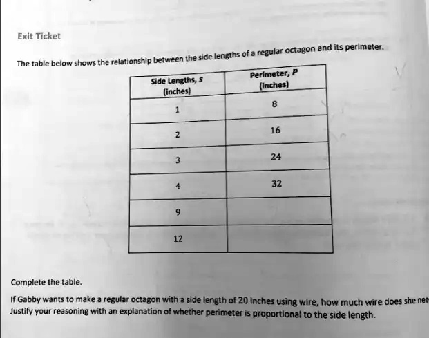 Exit Ticket The table below shows the relationship between the side ...